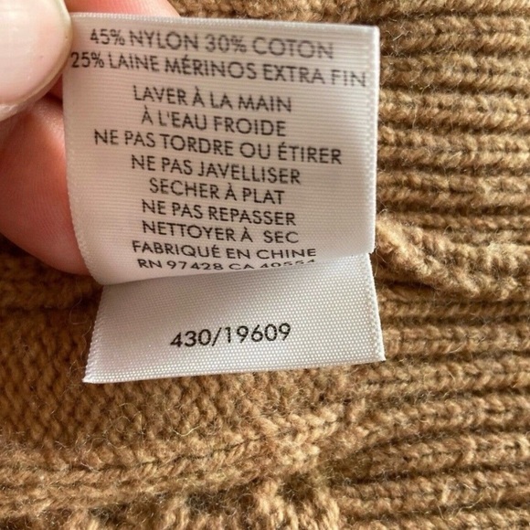 White & Warren Cardigan Bobble Stitch Size M Merino Wool Tan Cable Knit Camel - Picture 12 of 12